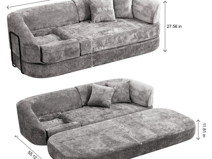 3 Seater Sofa With Built In Pet Bed Nook, Curved Design And 2 Throw Pillows