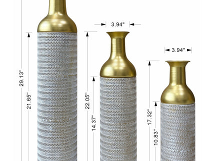 Decorative Tall Floor Vases For Home Decor (Set of 3) - White / Gold