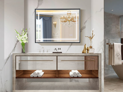 LED Bathroom Beveled Mirror, 3000 - 6000K Gradient Front And Backlit LED Mirror For Bathroom, 3 Colors Dimmable, Ip54 Enhanced Anti Fog