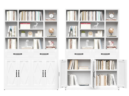 Industrial Bookcase Tall With Adjustable Shelves, Drawers & Doors