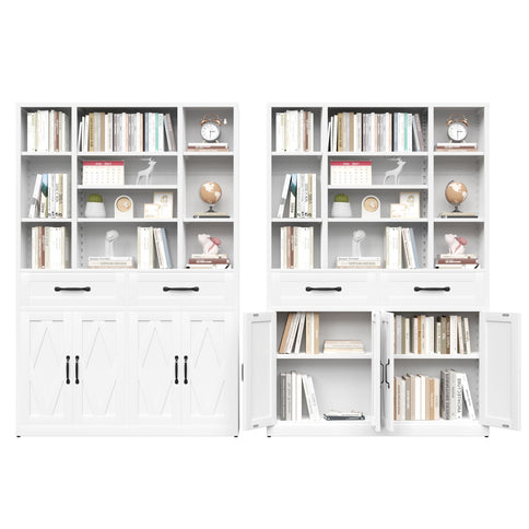 Industrial Bookcase Tall With Adjustable Shelves, Drawers & Doors