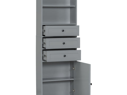 Tall Storage Cabinet With 3 Drawers And Adjustable Shelves For Bathroom
