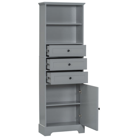 Tall Storage Cabinet With 3 Drawers And Adjustable Shelves For Bathroom