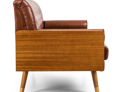 Adelaide - Mid Century Modern Tufted Sofa With Rolled Accent Pillows - Light Brown