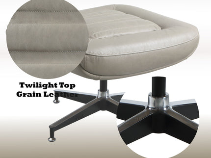 Piran - Twilight Top Grain Leather Accent Chair And Ottoman With Swivel - Gray