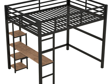 Loft Bed With Built In Desk And Storage Shelves, Full Size - Black