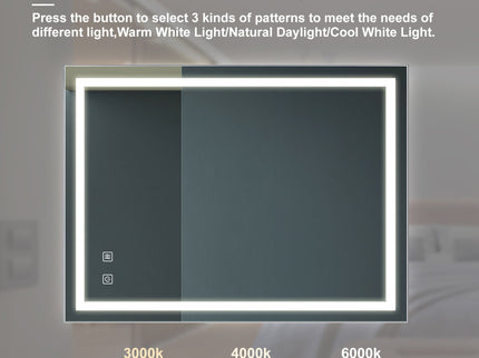 Bathroom Vanity Rectangle Mirror With Front Lighting, Anti Fog, Dimmable, Smart Memory Function