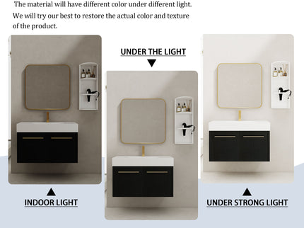 Modern Wall Mounted Bathroom Vanity With Thick Edge Resin Sink And Storage Rack