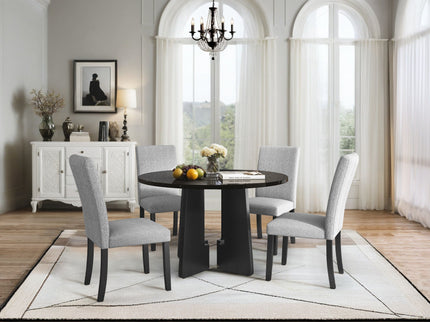 5 Piece Round Dining Table Set, Modern Table And 4 Upholstered Chairs For Dining Room