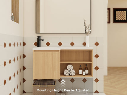 L-Shaped Wall Mounte Floating Bathroom Vanity With Integrated Sink