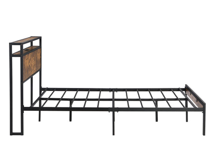 Platform Bed Frame With Wooden Headboard And Footboard, USB Liner