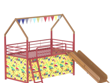 Jack - House Loft Bed With Slide And Curtain Set