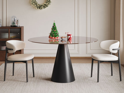 Round Dining Table - Black / Brown - Glass