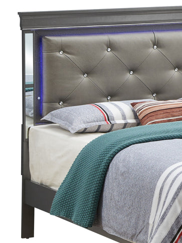 Bed With LED Light Accents Headboard