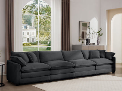 Modern Upholstered 4 Seater Fabric Sofa With Arm And Throw Pillows