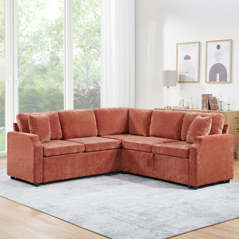 Modern L Shaped Sectional Sofa Bed With Hidden Storage Upholstery