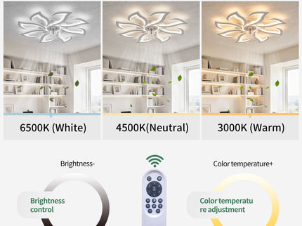 Flower Ceiling Fan With Remote Controlled LED Light, Flush Mount DC Motor Fan