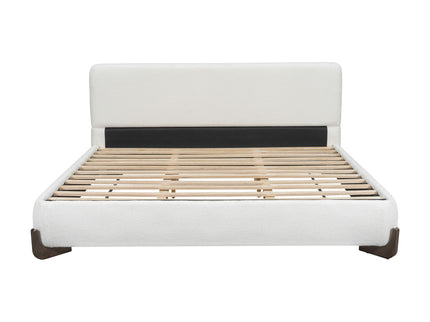 Elegant Boucle Upholstered Bed With Solid Wood Legs