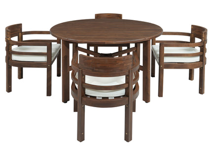 5 Piece Round Patio Table & Cushioned Armrest Chairs, Outdoor Dining Set With Umbrella Hole