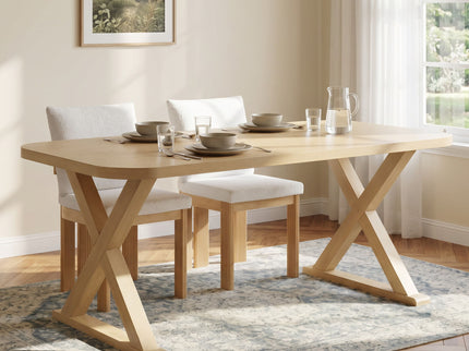 Dining Table With X-Shaped Legs, Rectangular Indoor - Natural