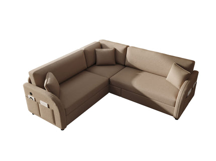 L-Shaped Couch With Pull-Out Bed, Oversize Convertible Sleeper Sofa With Side Pocket & USB Port