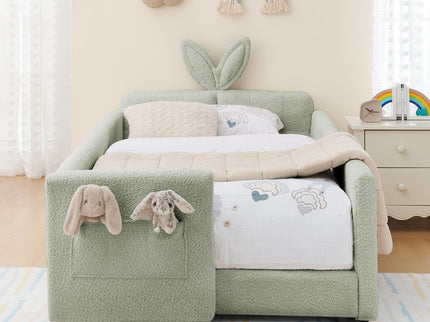 Cute Rabbit Ear Upholstered Platform Bed Frame With Safety Rail
