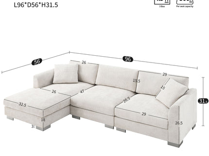 Modern Cloud Sectional Sofa L Shaped Luxury Couch Set With 2 Free Pillows 4 Seat With Oversized Chaise