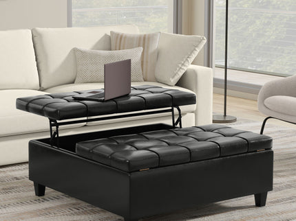 Harrison - Large Square Coffee Table Storage Ottoman - Black