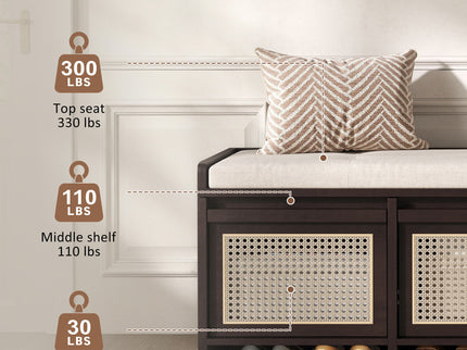 Entryway Shoe Bench With Drawers & Button Tufted Cushion