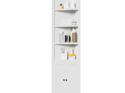 Tall Corner Storage Cabinet With 2 Doors, 5-Tier With Adjustable Shelves, Freestanding - White
