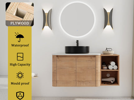 Wall Mounted Bathroom Vanity With Art Sink, 1 Storage Shelf, 2 Soft Close Doors