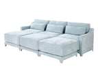Light Blue / 4 Pc. 3 Seater Sectional, 3 Ottomans