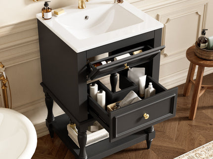 Retro Design Bathroom Vanity With Sink, 2 Drawer Storage Cabinet