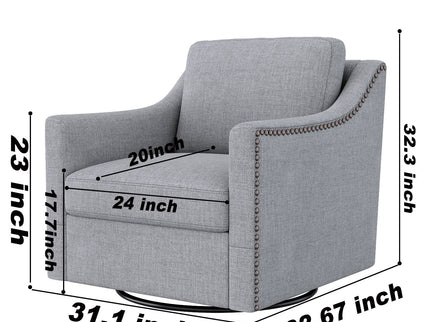 360 Degree Swivel Armchair, Skin Friendly Fabric, Ergonomic Design, Brass Nail Decorative Armchair