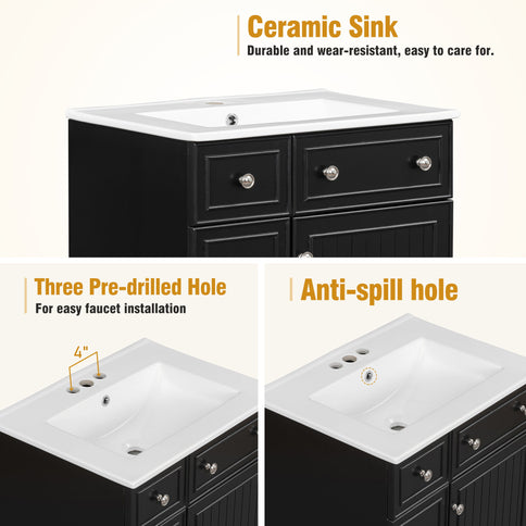Transitional Style Bathroom Vanity Cabinet With Ceramic Sink