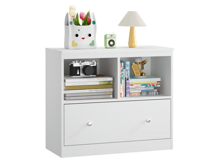 Toy Storage Organizer With Large Drawer And Low Bookshelf For Nursery & Playroom - White