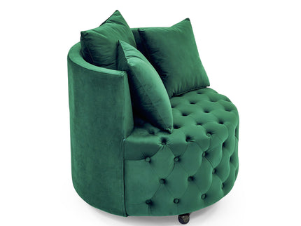 Modern Upholstered Swivel Chair With Button Tufted Design And Movable Wheels