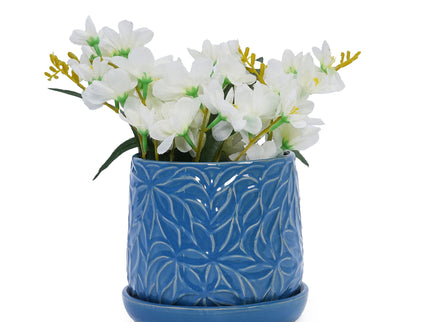 Ceramic Flowerpot, 7" Planter For Patio, Garden, Windowsill (Set of 2) - Antique Navy Blue