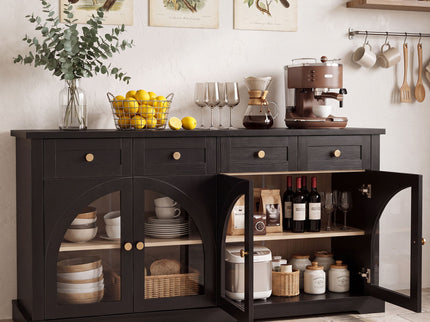 Sideboard Cabinet With 4 Drawers And 4 Arched Glass Doors