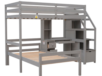 Loft Bed With Stand Alone Bed, Storage Staircase, Desk, Shelves, And Drawers