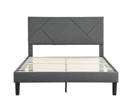 Queen Size Upholstered Platform Bed Frame Wood Slat Support - Gray