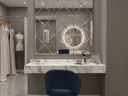 3D Beveled Wall Mirror With Frame, Large Square Design For Living Room - Silver