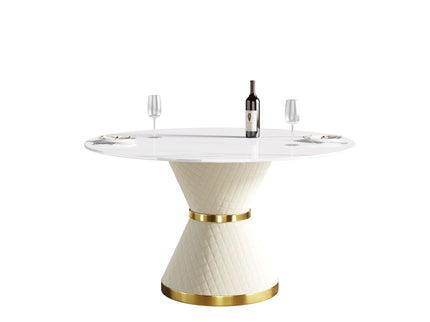 Modern Artificial Stone Round Carbon Steel Base Dining Table, Can Accommodate 6 People