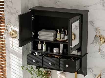 Modern Bathroom Mirror Cabinet With Drawers, Organizer Hooks, And High-Definition Mirrors