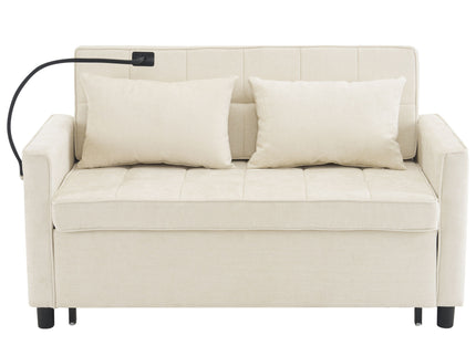 Pull-Out Sleeper Sofa With Reversible Backrest Cushion, Side Pockets, 2 USB Ports And A Phone Holder For Living Room