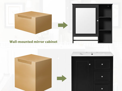 Bathroom Vanity With Sink, Modern Elegant Bathroom Storage Cabinet With 3 Drawers And Adjustable Shelves, Freestanding Vanity Set With Mirror Cabinet, Single Sink Bathroom Vanity