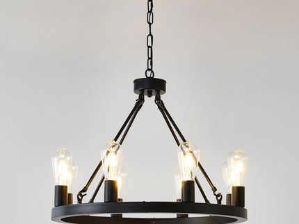 6 Light (No Bulbs) Wagon Wheel Chandelier Farmhouse Modern Small Round Chandelier For Living Room Kitchen Island Foyer Hallway Entryway Bedroom Dining Room Light Fixture Ceiling Hanging - Matte Black