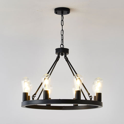 6 Light (No Bulbs) Wagon Wheel Chandelier Farmhouse Modern Small Round Chandelier For Living Room Kitchen Island Foyer Hallway Entryway Bedroom Dining Room Light Fixture Ceiling Hanging - Matte Black