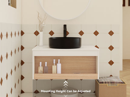 Floating Bathroom Vanity With Glossy Round Vessel Sink