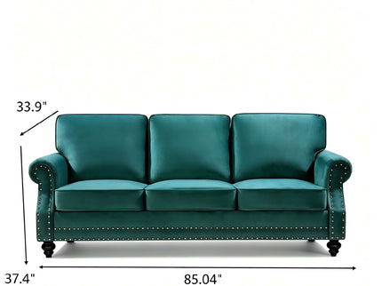 3 Seater Sofa With Nailhead Trim And Turned Legs For Living Room